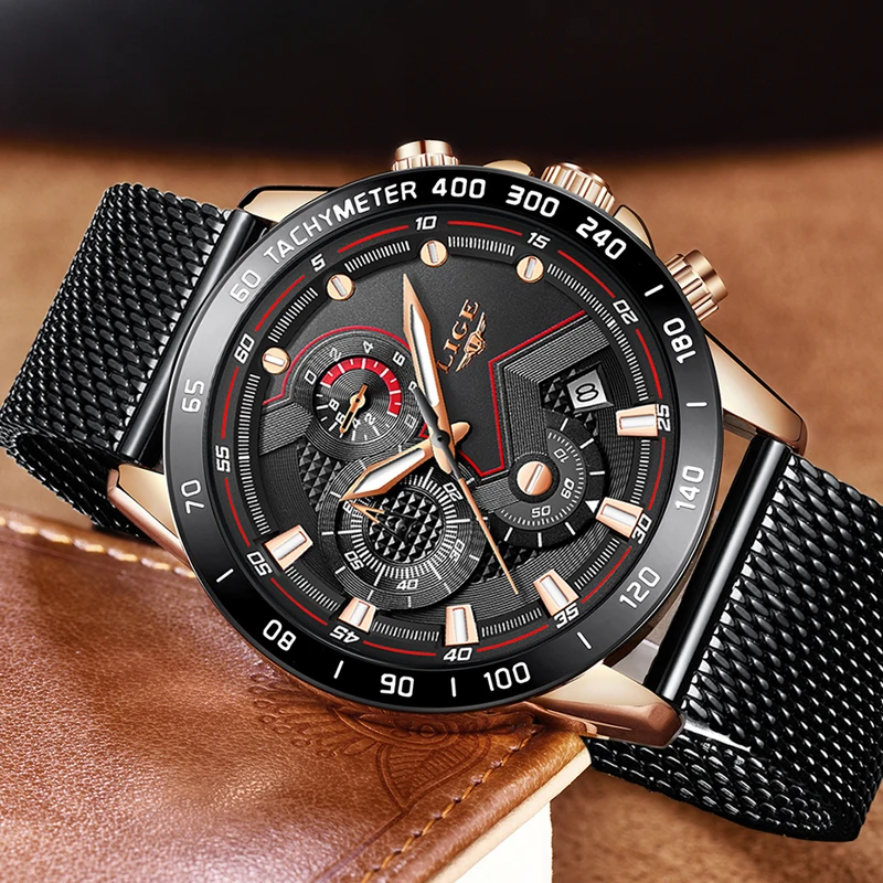 Men Watches LIGE Top Brand Luxury Chronograph Sports Quartz Watch Men Casual Full Steel Waterproof WristWatch Relogio Masculino