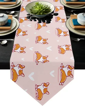 

Puppy Corgi Dog Table Runner Home Party Dining Table Decorative Wedding Table Decoration Flower Cake Tablecloth
