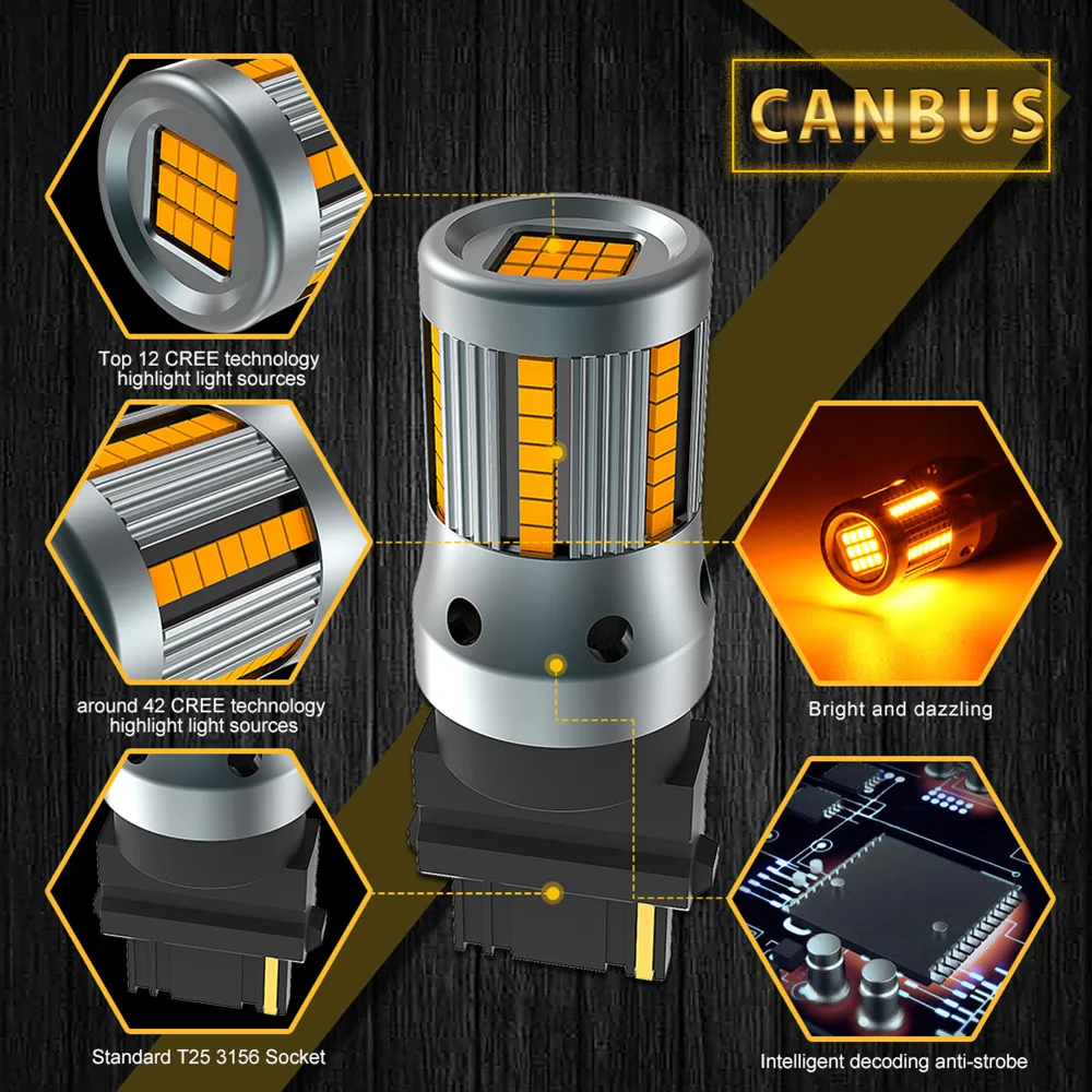2 шт. 3200lm Янтарный T20 7440 7440NA WY21W 1156 Ba15s P21W T25 3156 светодиодный Canbus Нет Hyper Flash встроенный резистор указатели поворота