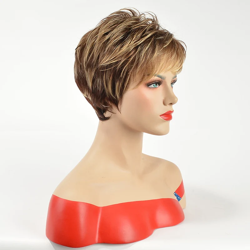 MSIWIGS для женщин короткий кудрявый синтетический Омбре парик Pixie Cut светлые парики с бесплатной сеткой для волос - Цвет: Многоцветный