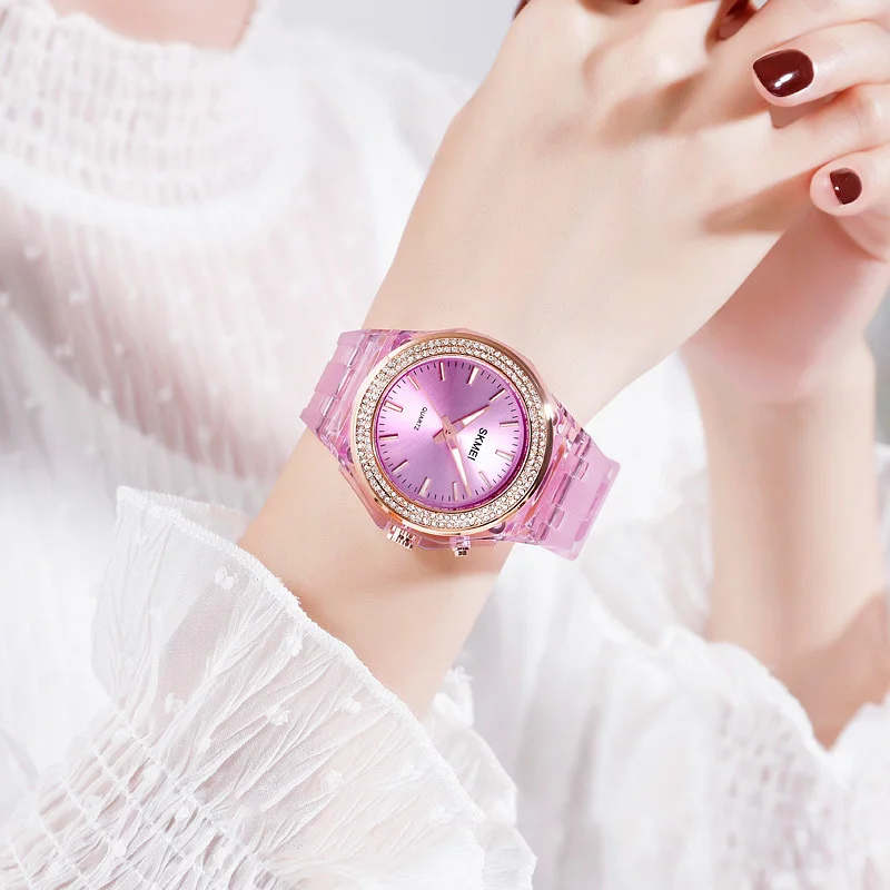 

TurnFinger Fashion Women's Quartz Watch Trend Hot Selling High-end Luxury Waterproof Color Backlight Transparent Strap Diamond