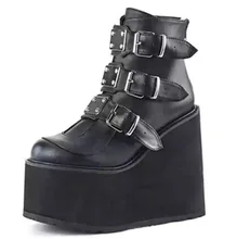 

2021Winter Buckle Ankel Boots Women Punk Female Platform Boots Wedges High Heels PU Women Boots Botas Mujer Plus Size