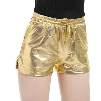 

Women Shiny Metallic Shorts 2020 Summer Holographic Wet Look Casual Elastic Drawstring Festival Rave Booty Shorts