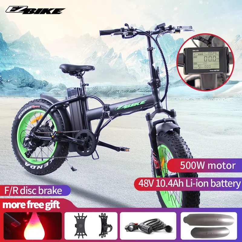 EZBIKE Fat Tire 48V500W мотор электрический велосипед складывающийся усилитель велосипед электрический велосипед складной алюминиевый электровелосипед с рамой из сплава внедорожный