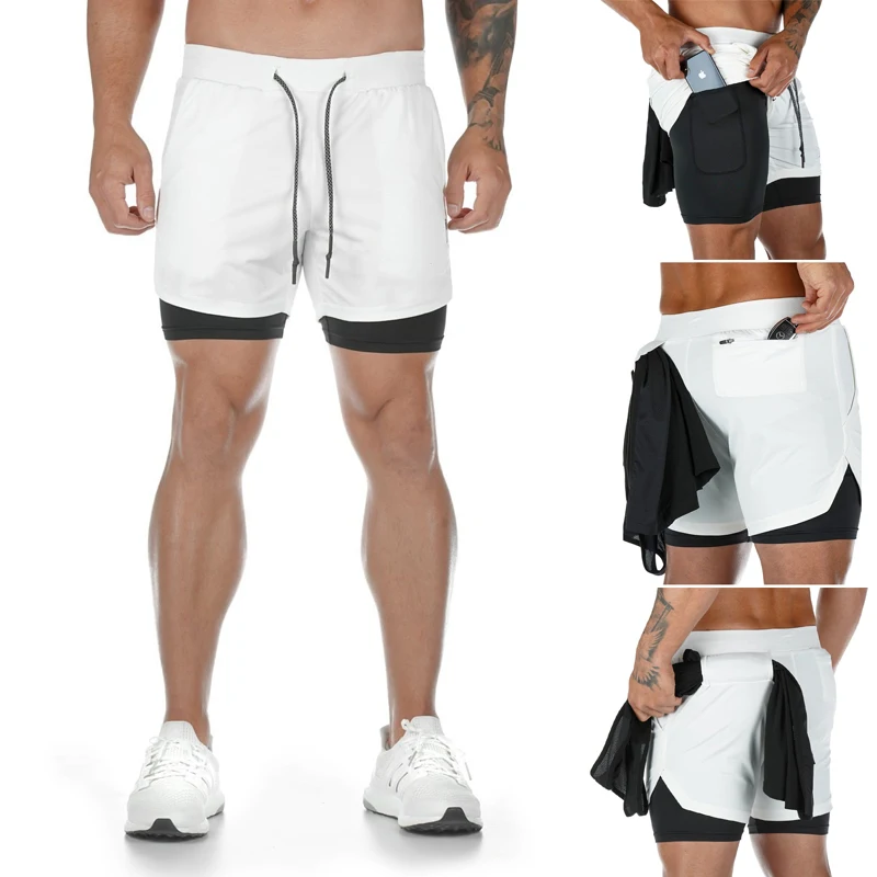 Новые модные дизайнерские мужские Шорты повседневные мужские фитнес двойные шорты Брендовые мужские спортивные штаны модные спортивные
