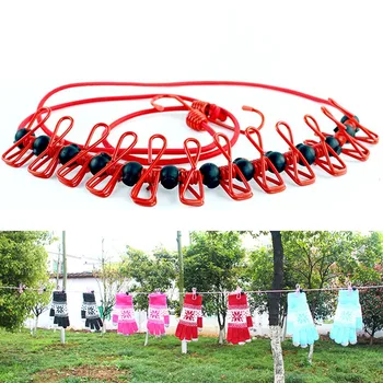

Clothesline Rope With Clips Windproof Non-slip Elasticity Retractable For Outdoor Camping MU8669