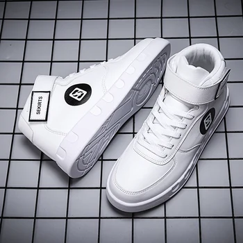 

2019 men's fashion high-top leather shoes White sports and leisure sneakers comfort waterproof winter tide lightweight