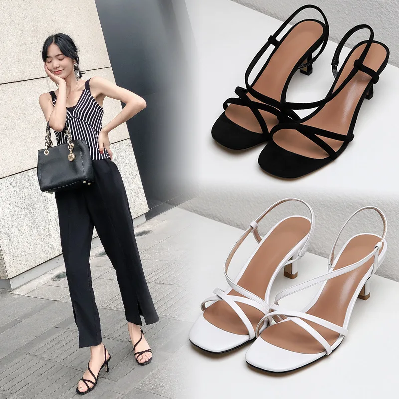 

Buckle Bring Sandals Crossing Bandage With High-heeled Shoes Fine With Women's Shoes Fairy