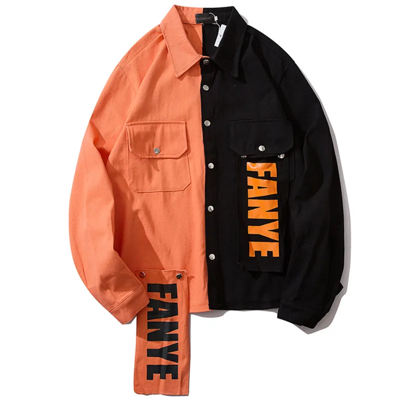 Black Aolamegs мужские куртки хит цвет Мужские Пальто Harajuku лоскутное свободные хип хоп Стиль Кнопка ветровка Повседневная Уличная осенняя - Цвет: Black