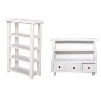 

1Pcs Furniture Bathroom Cabinet Toilet Cabinet & 1Pcs Shelf 1:12 Dollhouse Miniature Furniture Wooden Study White