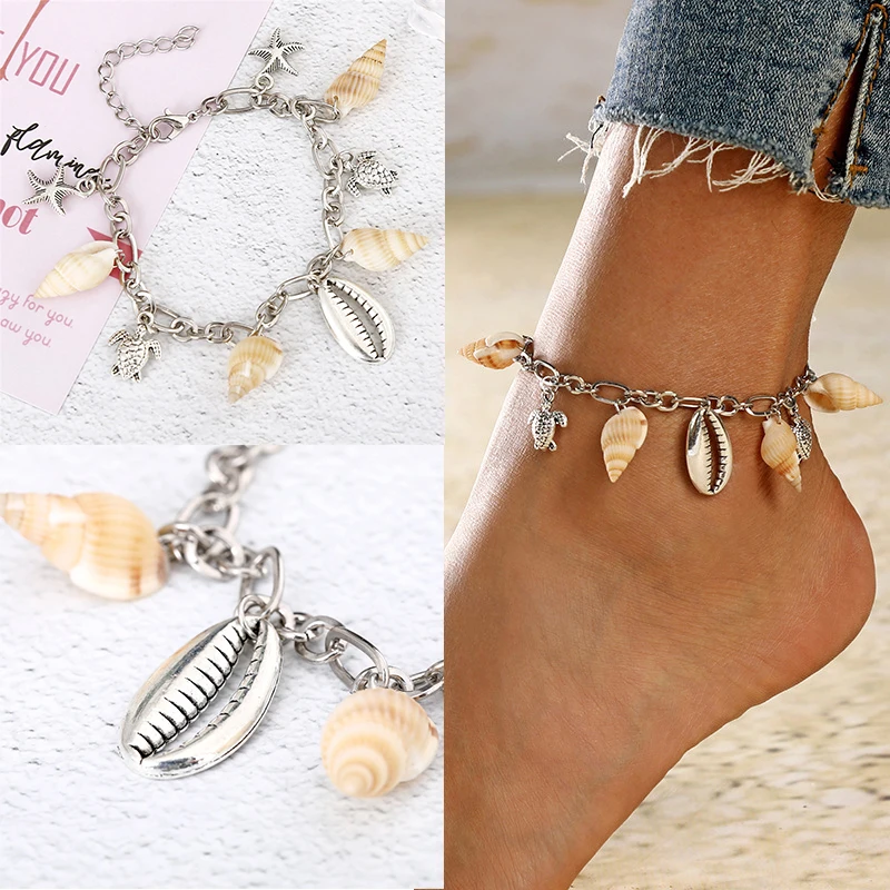 VIVILADY BOHO Регулируемый пляж натуральная оболочка раковины женские ножные браслеты ручной работы Лето сплав Морская звезда Подвеска в виде ракушки Bijoux