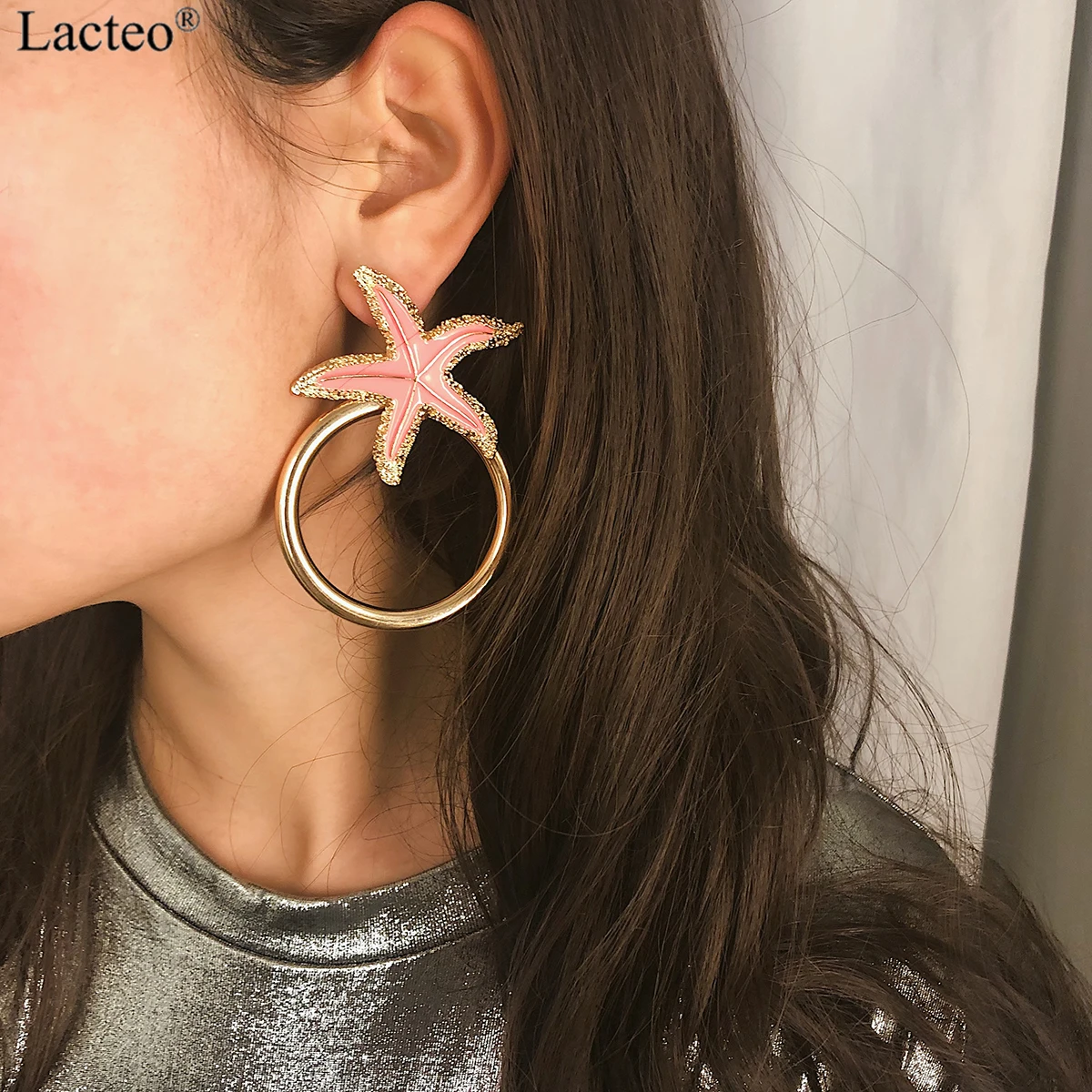

Lacteo Bohemian Big Pink Sea Star Dangle Earrings for Women Fashion Round Circle Drop Earrings Statement Female Jewelry Gifts