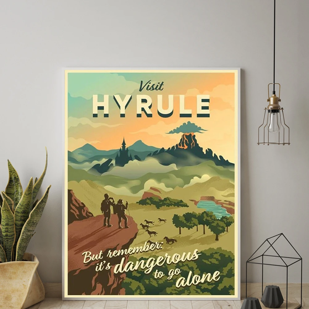 Visit Hyrule But Remember Its Dangerous To Go Alone Travel Poster Decor Prints Wall Art Canvas Pictures for Living Room Painting