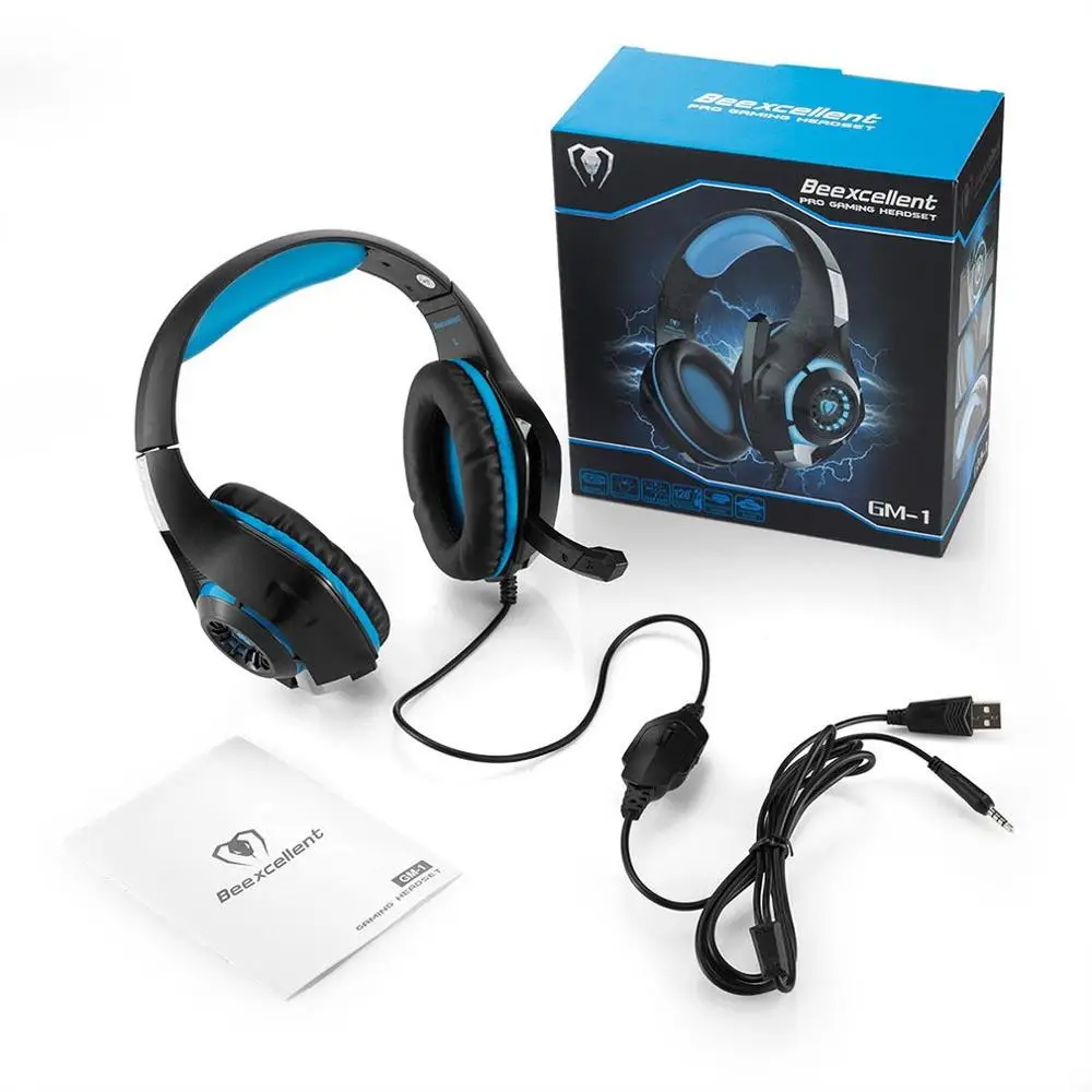 Синий Beexcellent Gm-1 гарнитура игровая гарнитура с микрофоном 3,5+ Usb для Ps4 наушники Сабвуфер стерео бас - Цвет: Синий