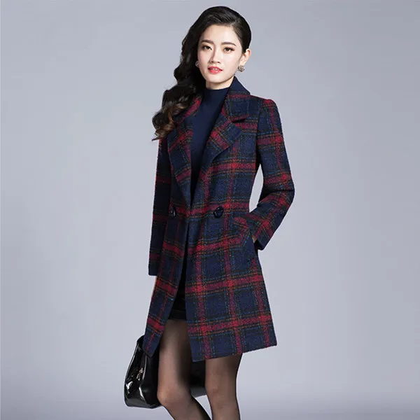 

2017 Autumn And Winter New Style Woolen Coat Mid-length Elegant Plaid Long Sleeve Elegant Woolen Jacket WOMEN'S Dress
