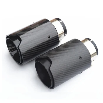 

2Pcs Car Exhaust End Tips Real Carbon Fiber All Full Matte Black Universal 2.5'' in 3.5'' out With Logo