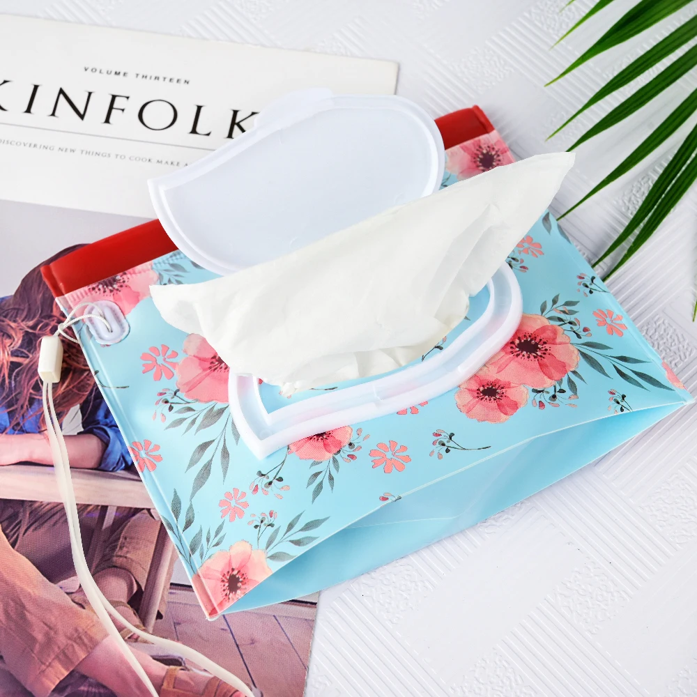 

Baby Wet Tissue Bag Rectangular Prints Clamshell Snap Strap Wipe Box Container Case Eco-Friendly EVA Baby Handbag Wet Tissue Bag