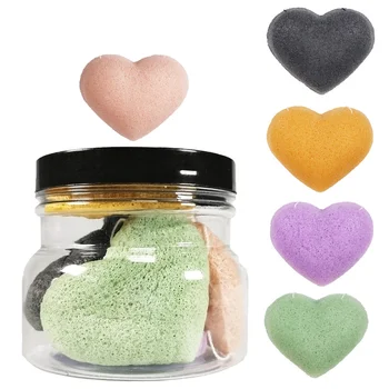 

5pcs Heart Shape Konjac Sponges Cosmetic Puffs Charcoal Face Exfoliator Cleaning Sponge Natural Konjac Puff Facial Wash Flutter