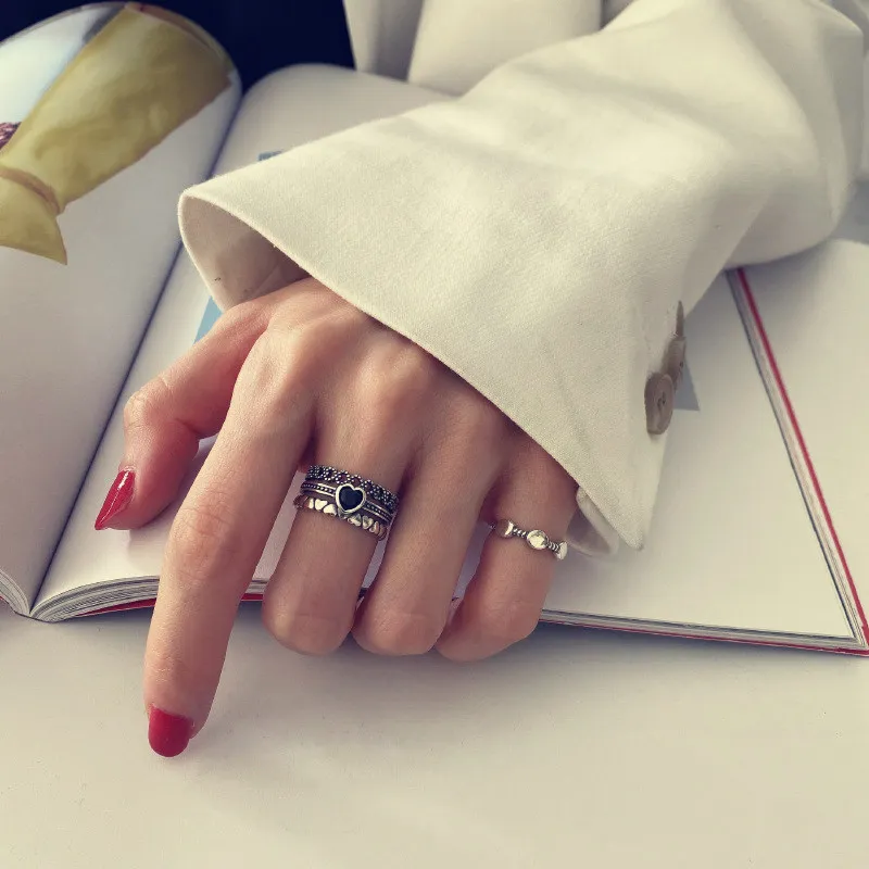 Hip-Hop/rock Retro Do Old Wind Hollowed-out Ring Temperament Black Oil Love Personality Tide Ins Cool Index Finger | Украшения и