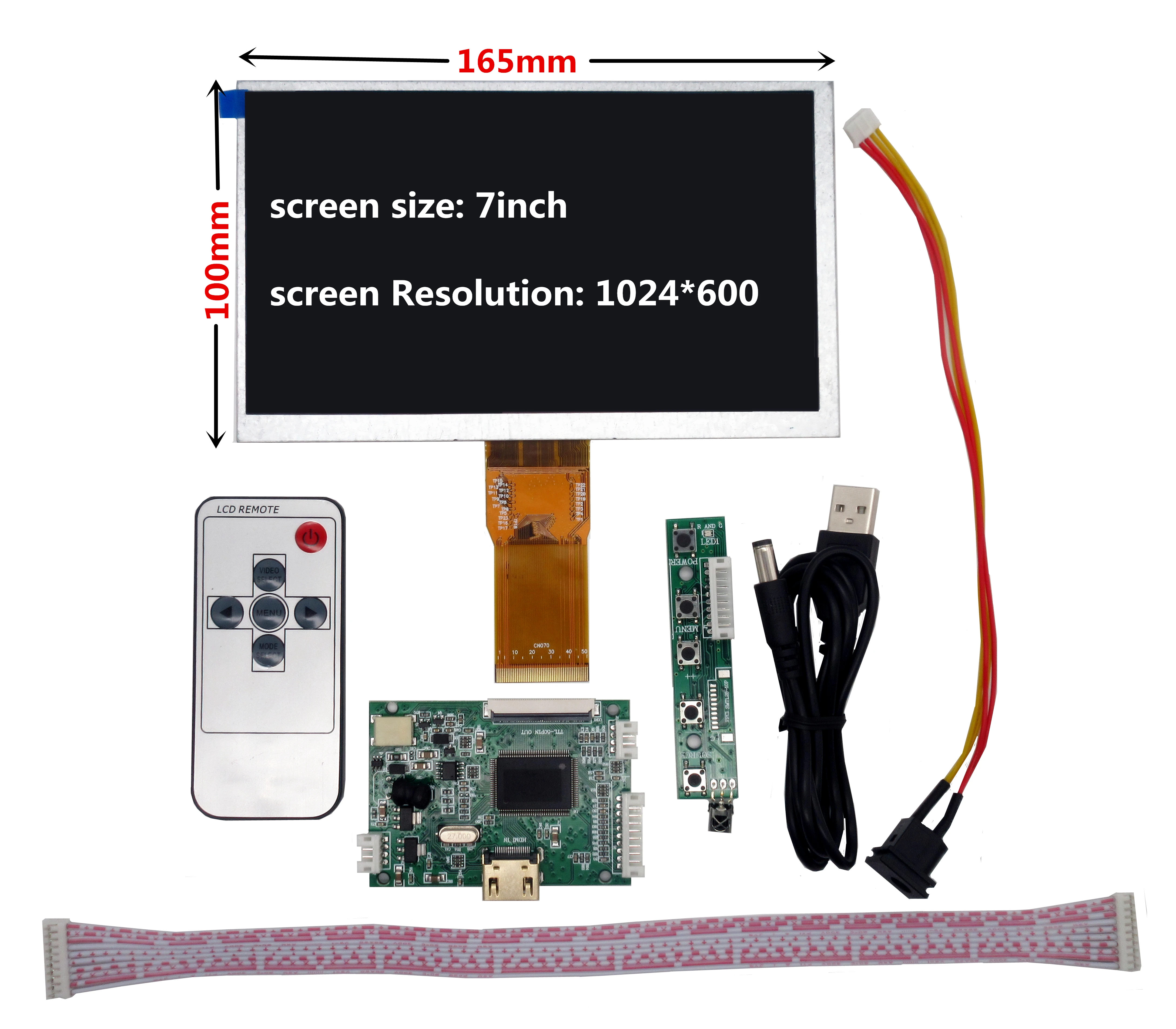 7inch 1024*600 HD LCD Display Screen High Resolution Monitor Driver Control Board HDMI For Android
