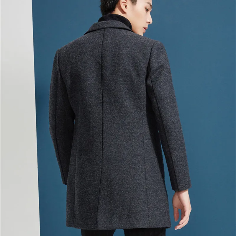 Winter Fashion Korea Style Casual Wool Overcoats for Men Single Breasted Black Coat