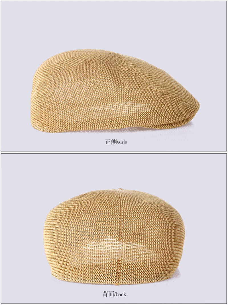 T-MAC Summer Hat Mens Berets Peaky Blinder Beret Homme Man Military Beret Mesh Dad hat Breathable Grass Yarn Sun Hats Flat Cap