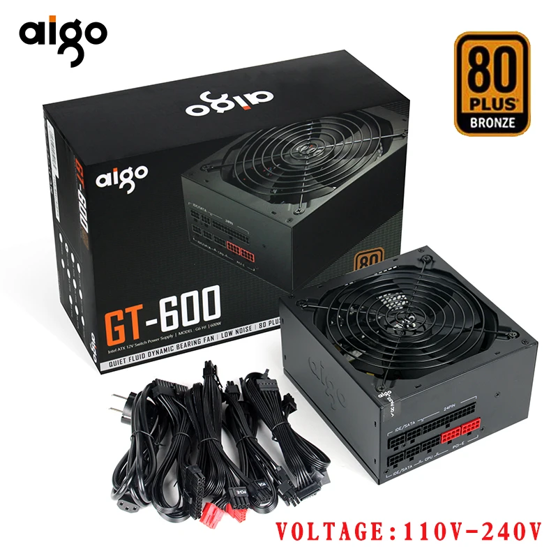 Aigo PC компьютерный источник питания 80 плюс 600 Вт 12 В бронза 100-240 в полный модуль ATX