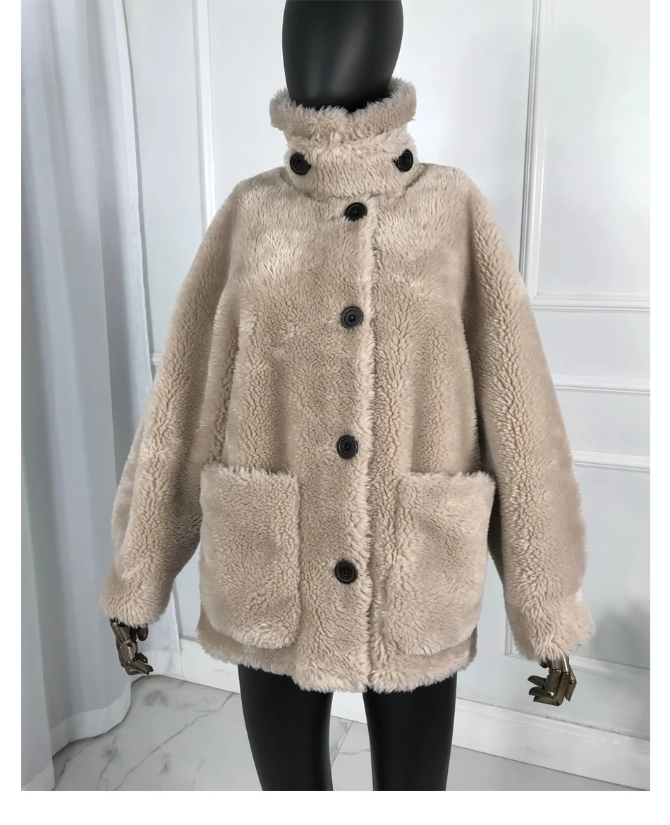 Шерстяное зимнее пальто, куртка, стоячий воротник, отложной воротник, плюшевый мишка, пальто, гранулы, Овечья стрижка, пальто большого размера, но