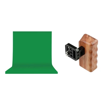 

1Pcs Left Wooden Handle Grip Mount Support & 1Pcs 10 x 10Ft Green Sn Backdrop Studio Photography Background