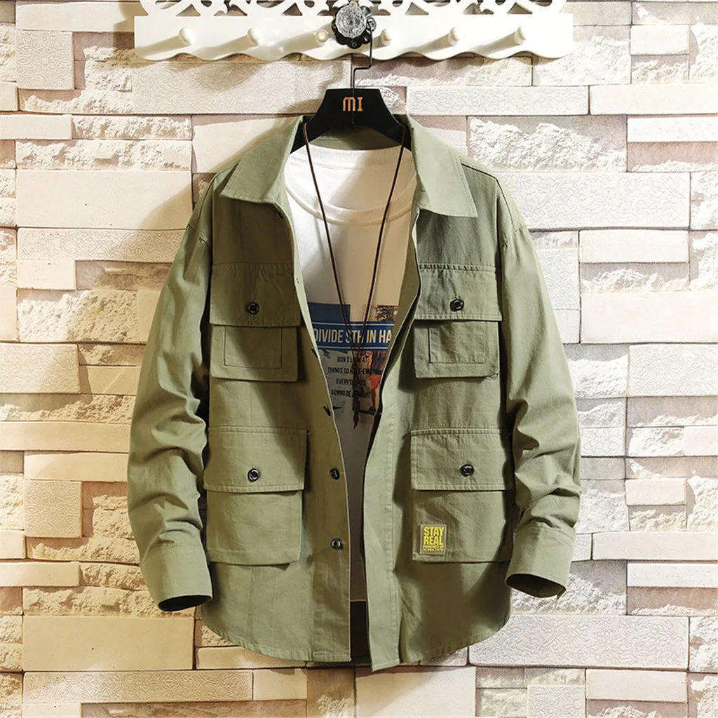 

Hooded Jacket Men Hip Hop Zipper Coat 2019 Autumn Winter Loose Style Cargo Mens Jackets Pockets Coats Male Harajuku 4XL Big Size