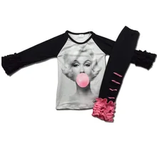 Изысканная одежда с длинными рукавами и оборками для девочек; осенне-зимний комплект с рисунком из мультфильма