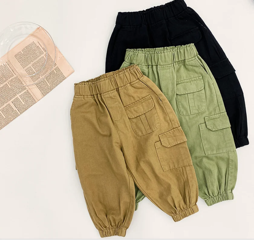 Spring Autumn boys girls 3 colors Cargo Pants kids casual all-match trousers 1-7Y