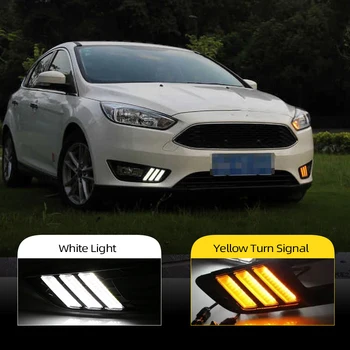 

Car Flashing 1Pair DRL For Ford Focus 4 2015 2016 2017 2018 Daytime Running Lights Fog head Lamp cover with Yellow turn signal