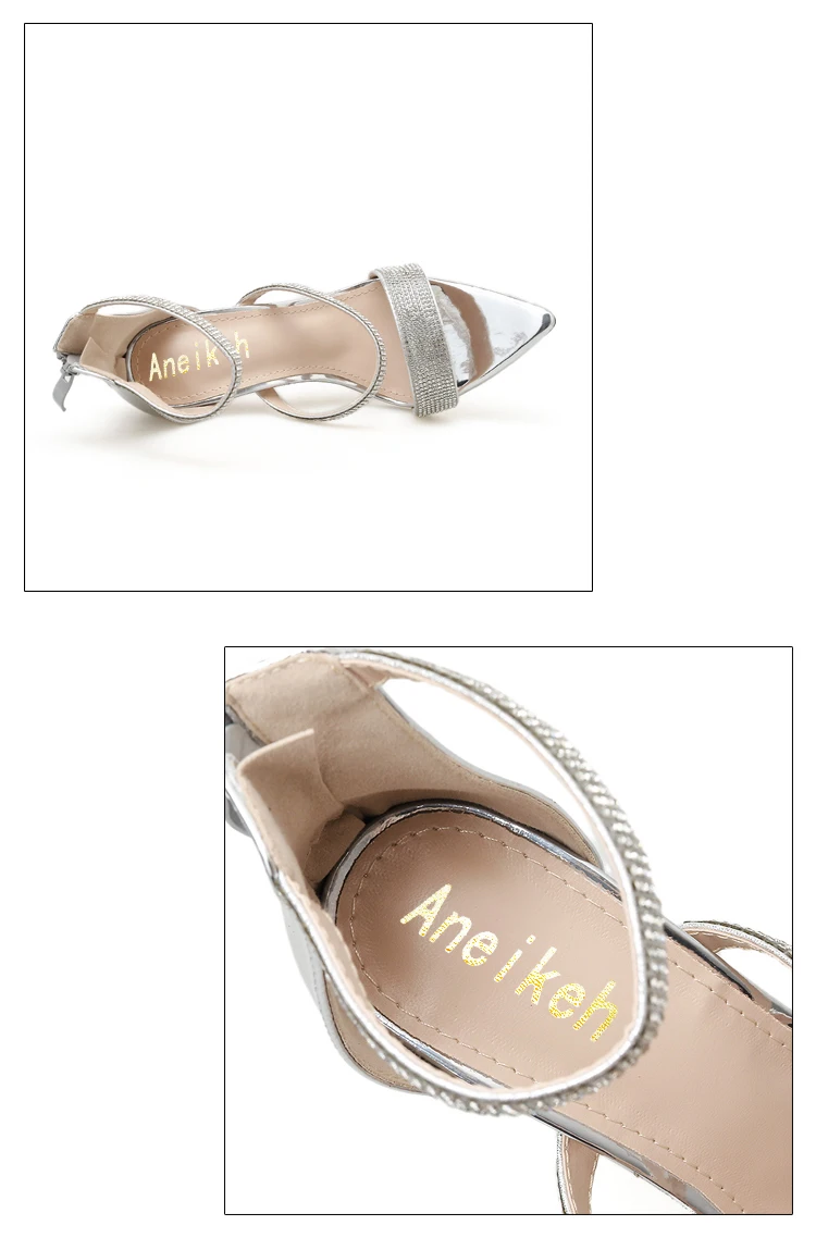 Aneikeh/Новейшая пикантная обувь; женские сандалии-гладиаторы на тонком каблуке со стразами; босоножки на высоком каблуке с пряжкой; модельные туфли с закрытой пяткой; Размеры 35-42