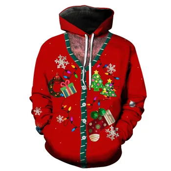 

2019 New Christmas Printing Series Men's Cardigan Fashion Hat Men's Wear Fashion Men's Sweatshirts Printing Blouse hoodies