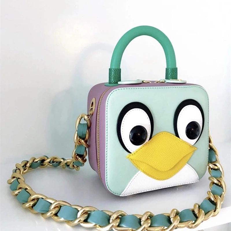Женская новая сумка на одно плечо, модная цепь в форме коробки, маленькая квадратная сумка, сумка с пингвином на косой si
