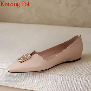 

Krazing pot summer natural leather small square toe med heel shoes women metal decorations gentlewomen mature women pumps L27