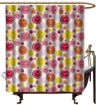 

Clock Extra Long Shower Curtain Designs for Home Hand Drawing Clock Pattern Vintage Design White Background Print Tropical