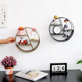 

Round Wall Storage Rack Iron Art Multiple Layer Wall Shelf Rack Wall Hanging Ornament for Bedroom Living Room