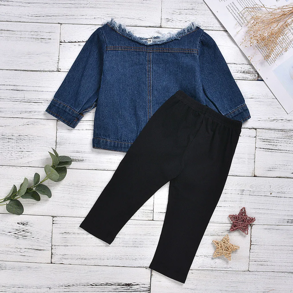 Одежда для новорожденных и маленьких девочек; ropa niuna odeжда для новорожденных; джинсовое пальто с открытыми плечами; Топы+ рваные штаны; комплект одежды