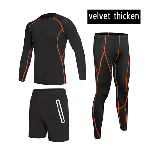 velvet 3pcs set Зимние Бархатные уплотненные Детские компрессионные базовый слой штаны для бега комплекты футболок survete мужские футболки для футбола мужские футбольные спортивные костюмы - Цвет: velvet 3pcs set
