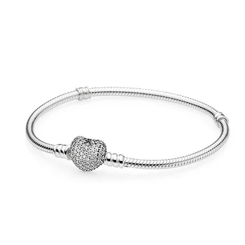 

Authenetic 925 Sterling Silver Bracelet Moments Pave Heart Clasp With Crystal Bracelet Bangle Fit Bead Charm DIY Fine Jewelry