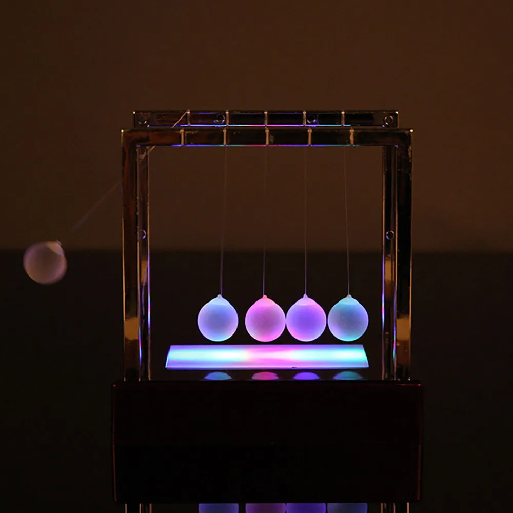  Early Fun Development Educational Desk Toy Gift Newtons LED Cradle Steel Balance Ball Physics Scien