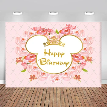 

Pink Mickey Mouse Birthday Party Backdrop Photography Photoshoot Background for Photo Studio Photophone Background for Camera