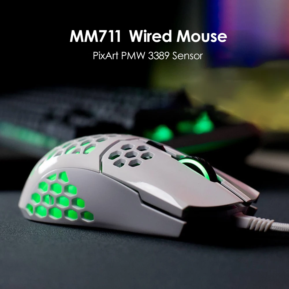 Laptop Computer Ergonomic Mice Silents Master MM711 USB Wired 5 Buttons Honeycomb RGB 16000 DPI Gaming Mouse