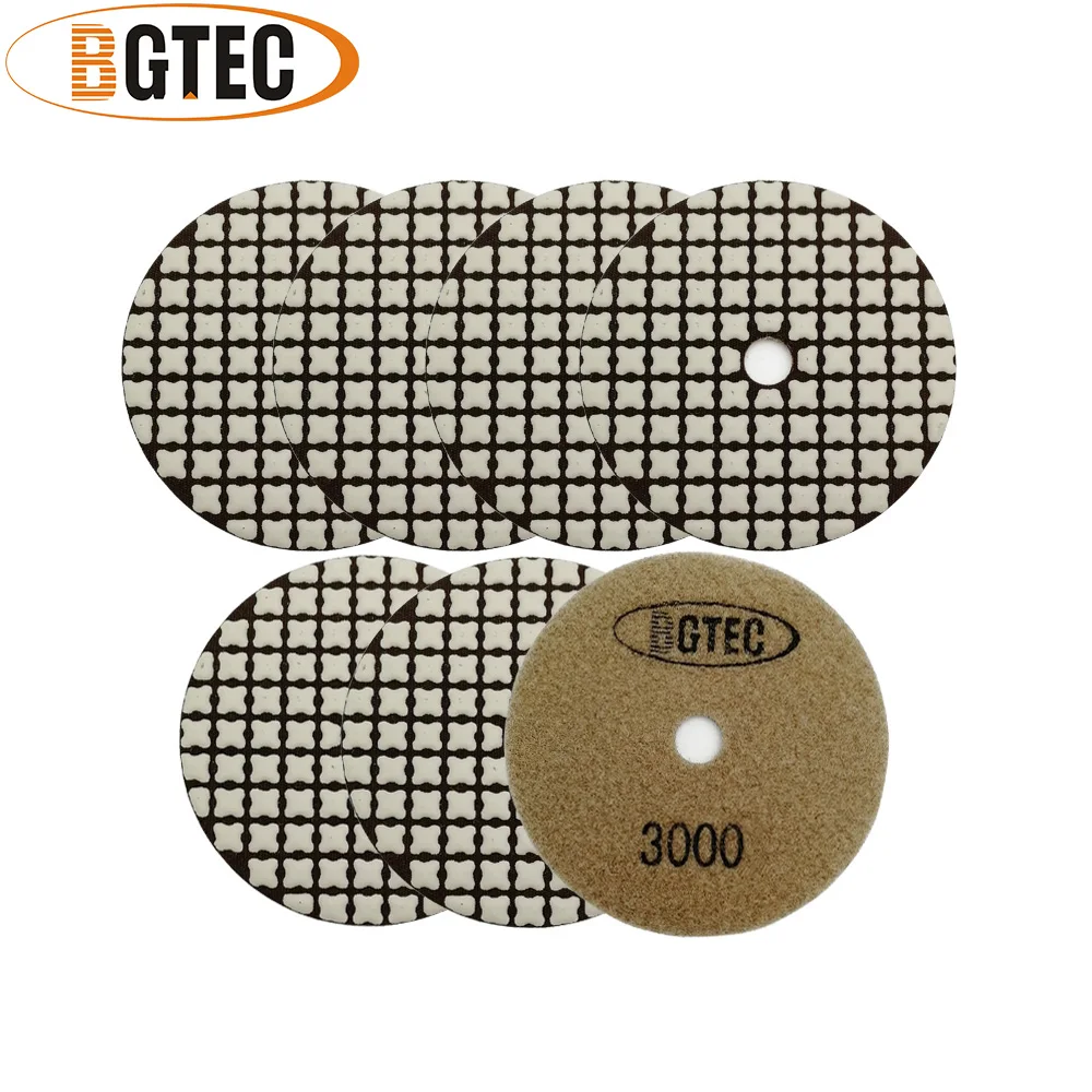 

BGTEC 7pcs 4"/100mm #3000 Diamond Dry Polishing Pads Diameter 4" Resin Bond Flexible Sanding Disc For Granite Marble Ceramic