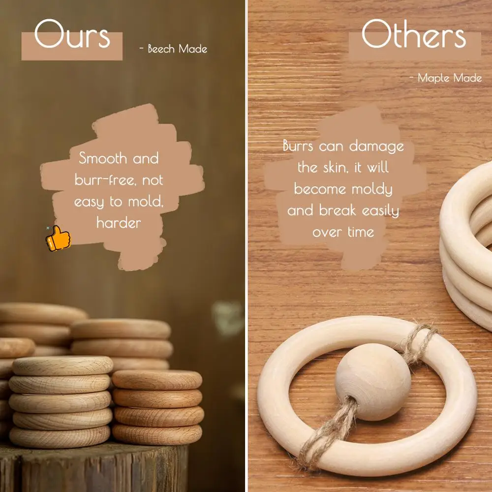 Teething Toys Baby Teething Toys Wooden Ring Baby Teether Circle Beech Ring Natural Wood Rodent Teething Rings Baby Nursing DIY Bracelet Ornaments Accessories