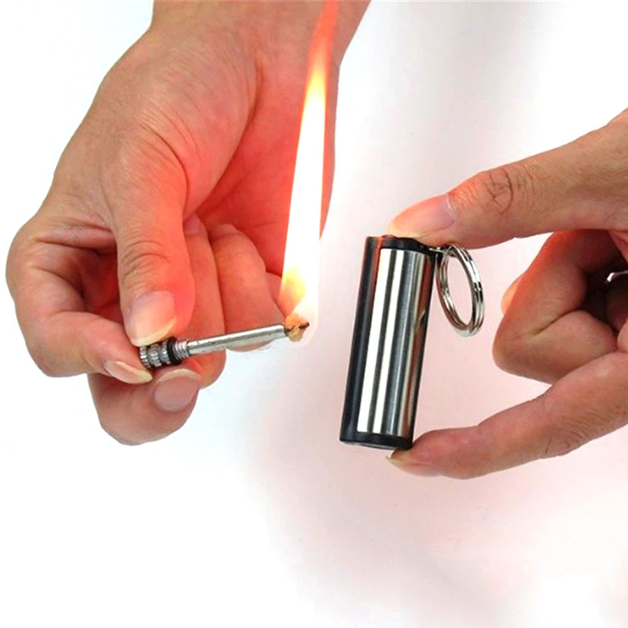 Steel Fire Starter Match Lighter Keyring Camping Emergency Survival Hot T6Y6 