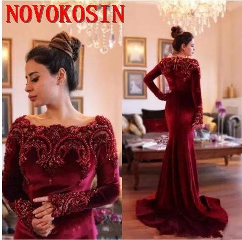 Bourgondië Fashion Fluwelen Moeder Van Bruid Jurken Lange Mouwen Kralen Kristallen Moeder Gown Wedding Party Bruidegom Avondjurk Bourgondië Fashion Fluwelen Moeder Van Bruid Jurken Lange Mouwen Kralen Kristallen Moeder Gown Wedding Party Bruidegom Avondjurk