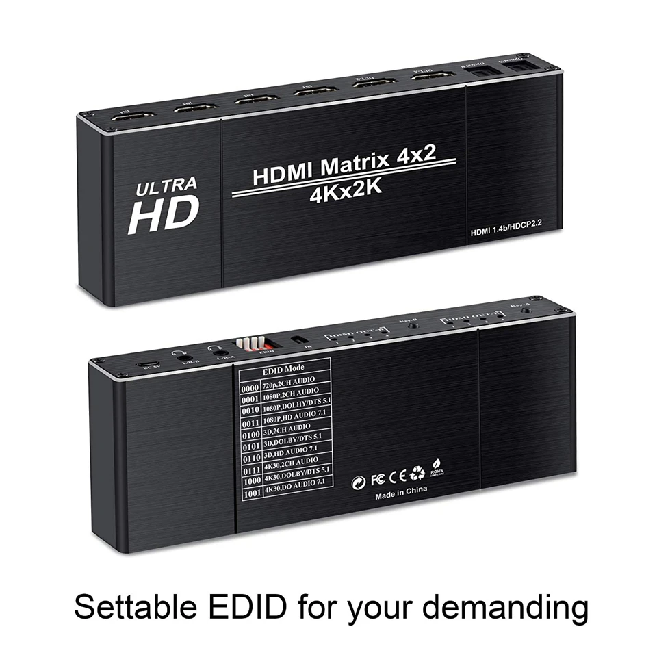 2020 Лучший 4K 4x2 HDMI матричный переключатель разветвитель EDID Настройка с двойным SPDIF